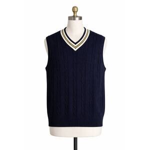 Pendleton Men’s Cable Knit Sweater Vest Navy Cotton Size Large